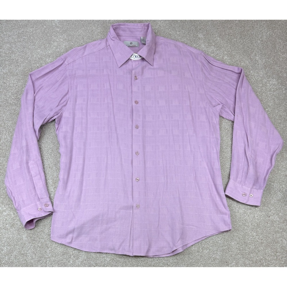 Bobby Chan Men's LARGE Purple Silk/Blend Casual Button-Front Long Sleeve Shirt